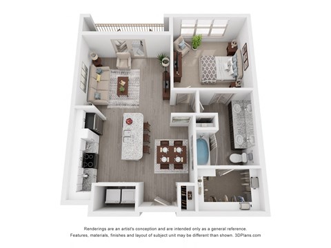 Floor plan for 1 bed, 1 bath, 764 sqft